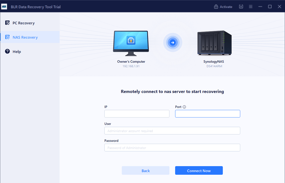 screenshot of BLR NAS Data Recovery Software